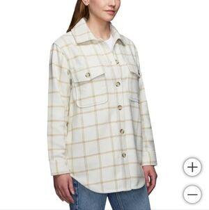 Tilley Plaid Shirt Jacket Women's Small Shacket Cream Tan Neutral Jacket